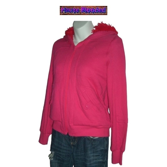 Marc By Marc Jacobs Bright Pink Hoodie W/ Red Faux Fur Lining Warm Sweatshirt S - Picture 5 of 13